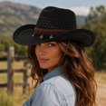thumbnail image 2 of Sun Western Cowboy Hat With Layered Cutout Design – Lightweight Outdoor Summer Headwear for Casual Activities, 2 of 4