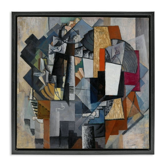 Stupell Industries Classical Abstract Collage Abstract Painting Black Floater Framed Canvas Art Print Wall Art, 18 x 18