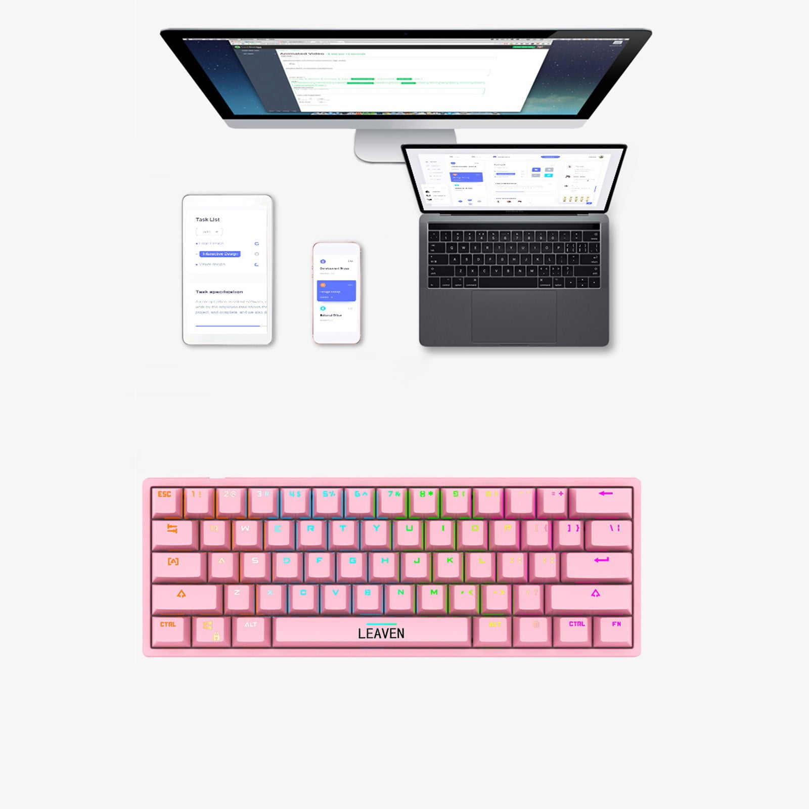 Back to School Gifts under $5 Wired 60% Mechanical Gaming Keyboard RGB Backlit Compact 61 Keys Keyboard With Blue Switches For PC on Clearance