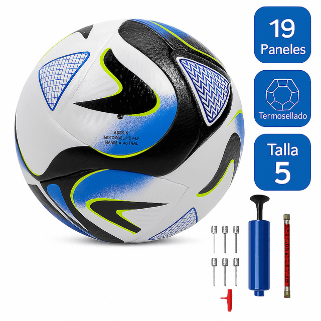 Balón Fútbol No.5 Termosellado Colección Mundial Blanco con Bomba