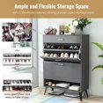 thumbnail image 3 of AWQM Shoe Cabinet for Entryway, Shoe Storage Cabinet with 2 Flip Drawers, 30" Narrow Shoe Organizer Cabinet for Front Door Entrance, Modern Slim Hidden Shoe Rack Cabinet, Gray with White Handles, 3 of 7