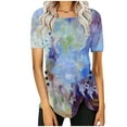 thumbnail image 1 of Blusas de Manga Corta para las Mujeres Botón Impreso Cuello Redondo Top Casual, Blusas para las Mujeres Casual, 1 of 5