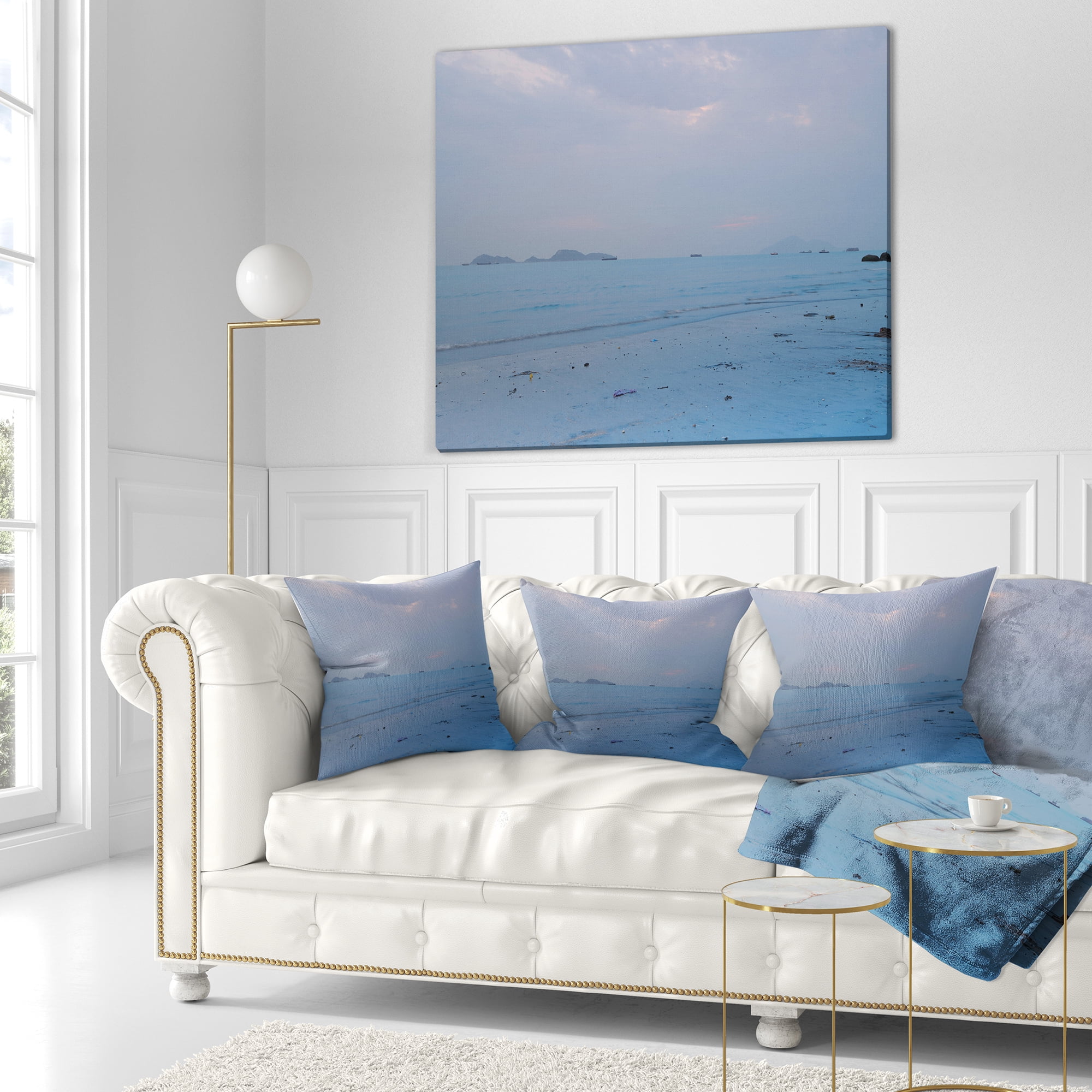 Designart Light Blue Sunset at Lung Kwu Tan Beach - Landscape Printed Throw Pillow - 16x16