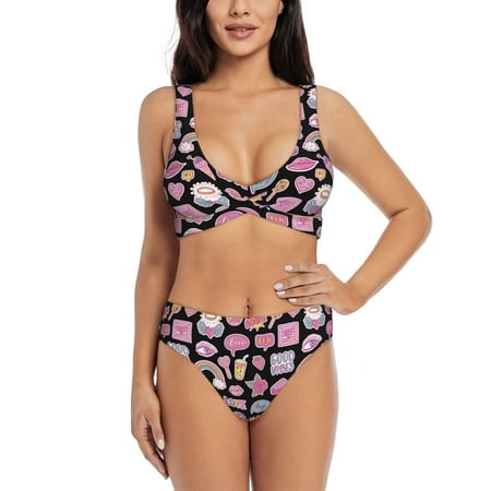 Zeuib Elements High Waisted Tummy Control Bikini Set - Knot Front Push Up Top & Cheeky Thong Bottom  Two-Piece Swimsuit for Women-X-Large