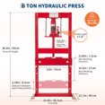 thumbnail image 3 of 12-Ton Hydraulic Shop Press with Press Plates, H-Frame Garage Benchtop Press with Adjustable Working Table, Red, 3 of 9