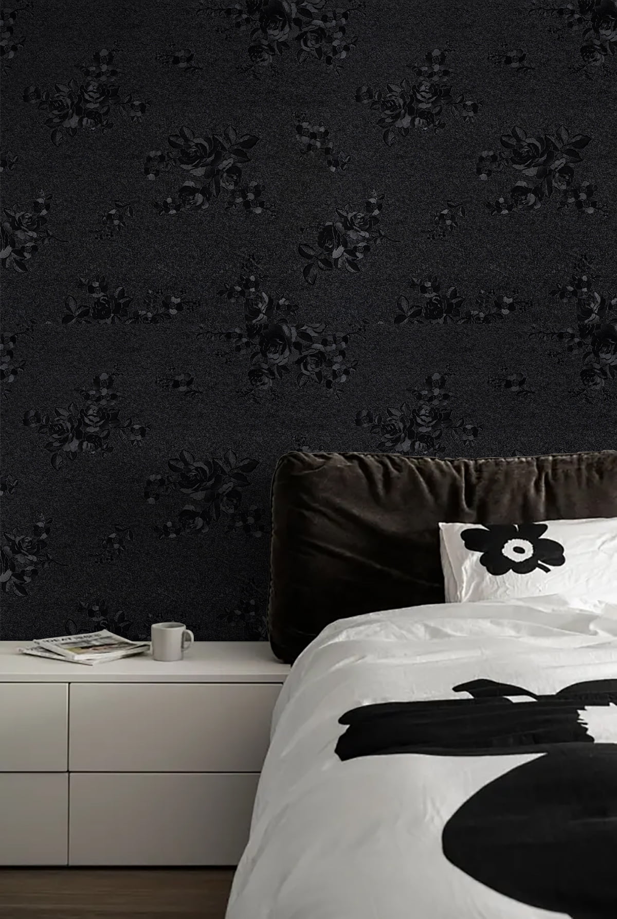 UMIGGEE Black Wallpaper 17.7-in x 118-in Embossed Rose Self Adhesive Wall Paper Gray Peel and Stick Wallpaper Vinyl Contact Paper for Home Decoration Cabinet Furniture Renovation