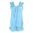 thumbnail image 4 of XUNKUSGA Silk Pajamas for Women Set 2 Piece Pjs Casual Summer Womens Silk Pajamas Set Fashion Satin Ruffle Tank Top and Shorts Sleepwear Set S-2XL,Blue, 4 of 9
