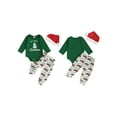 thumbnail image 3 of Jaweiwi Baby Toddler Boy Christmas Clothes Set 3 6 9 12 Months Letter Tree Print Long Sleeve Romper Truck Pattern Long Pants and Hat 3Pcs Outfit, 3 of 9