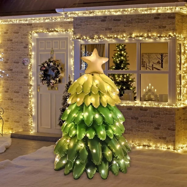 Inflable de globo de árbol de Navidad | Decoración estereoscópica mate brillante | Marrón Verde 98x54cm | Accesorio fotográfico para centros comerciales, tiendas, eventos | Plástico duradero |