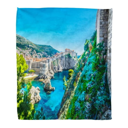 ASHLEIGH Flannel Throw Blanket Game Aerial View at Historical Town Dubrovnik in Croatia World Famous Travel Place Adriatic Sea Thrones 50x60 Inch Lightweight Cozy Plush Fluffy Warm Fuzzy