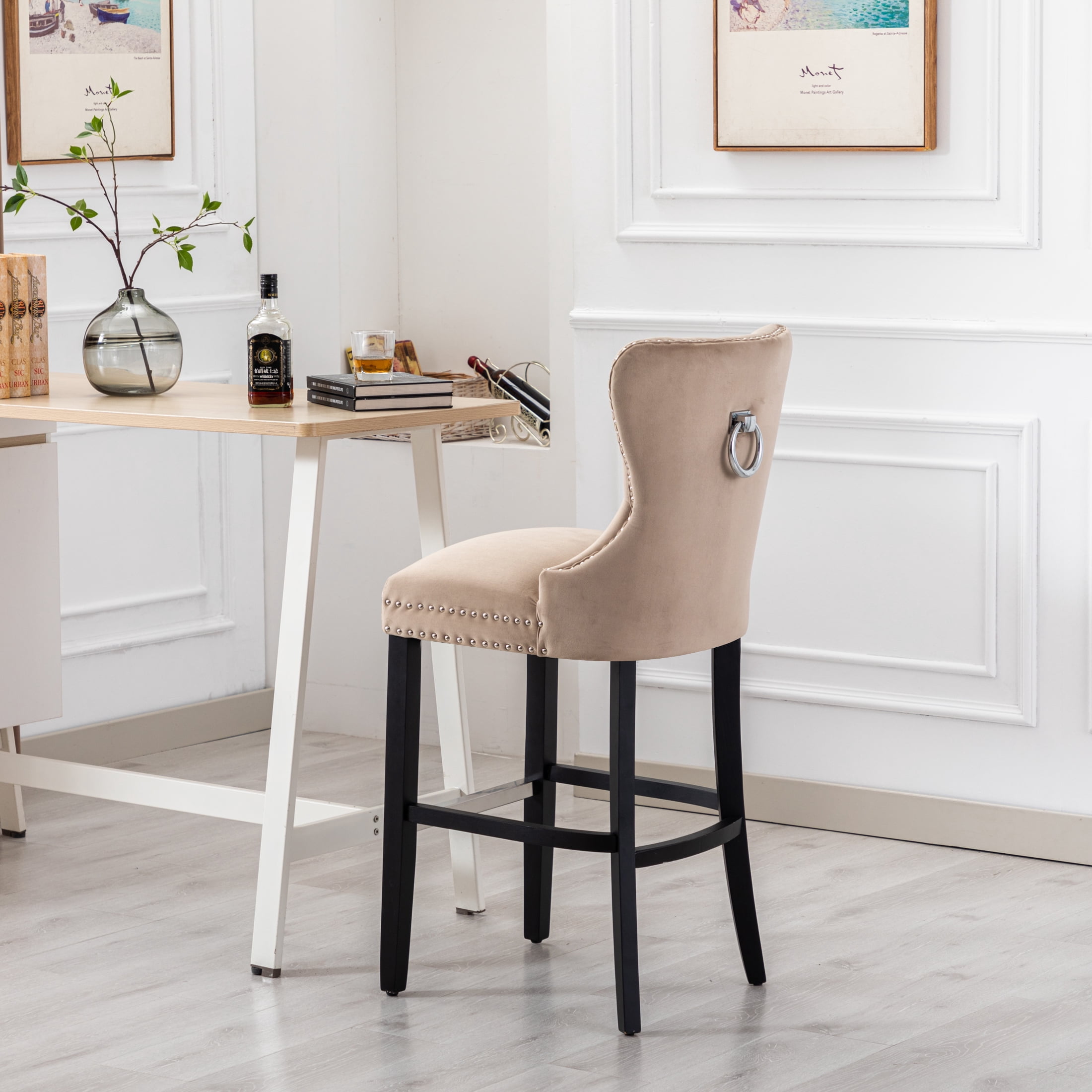Westin Outdoor 29" Tufted Velvet Counter Stool, Black/Velvet Taupe