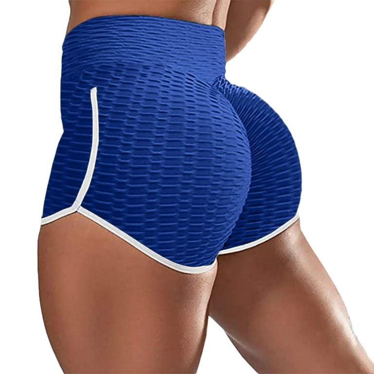 adviicd Short Pants Wide Leg Yoga Pants For Women High Waisted Yoga Shorts  for Women Ribbed Seamless Tummy Control Workout Shorts Blue XL 
