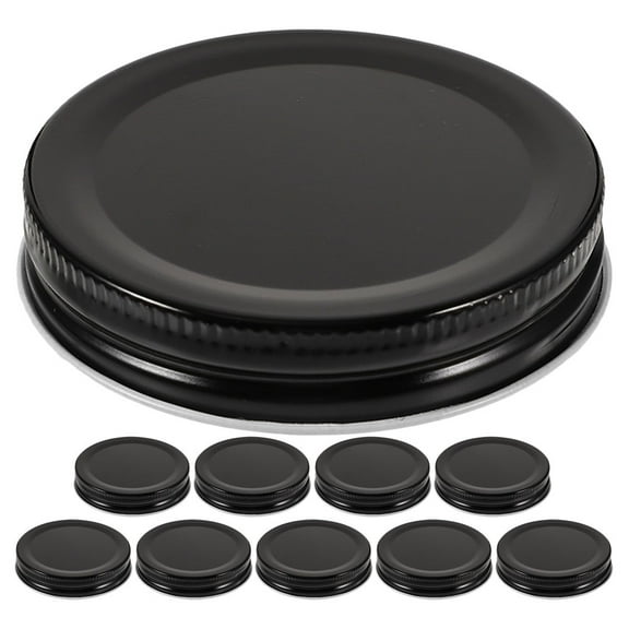 NICEXMAS 10Pcs Black Wide Mouth Metal Jar Lids Airtight Seal for Sealing Yogurt Honey and Jam Jars