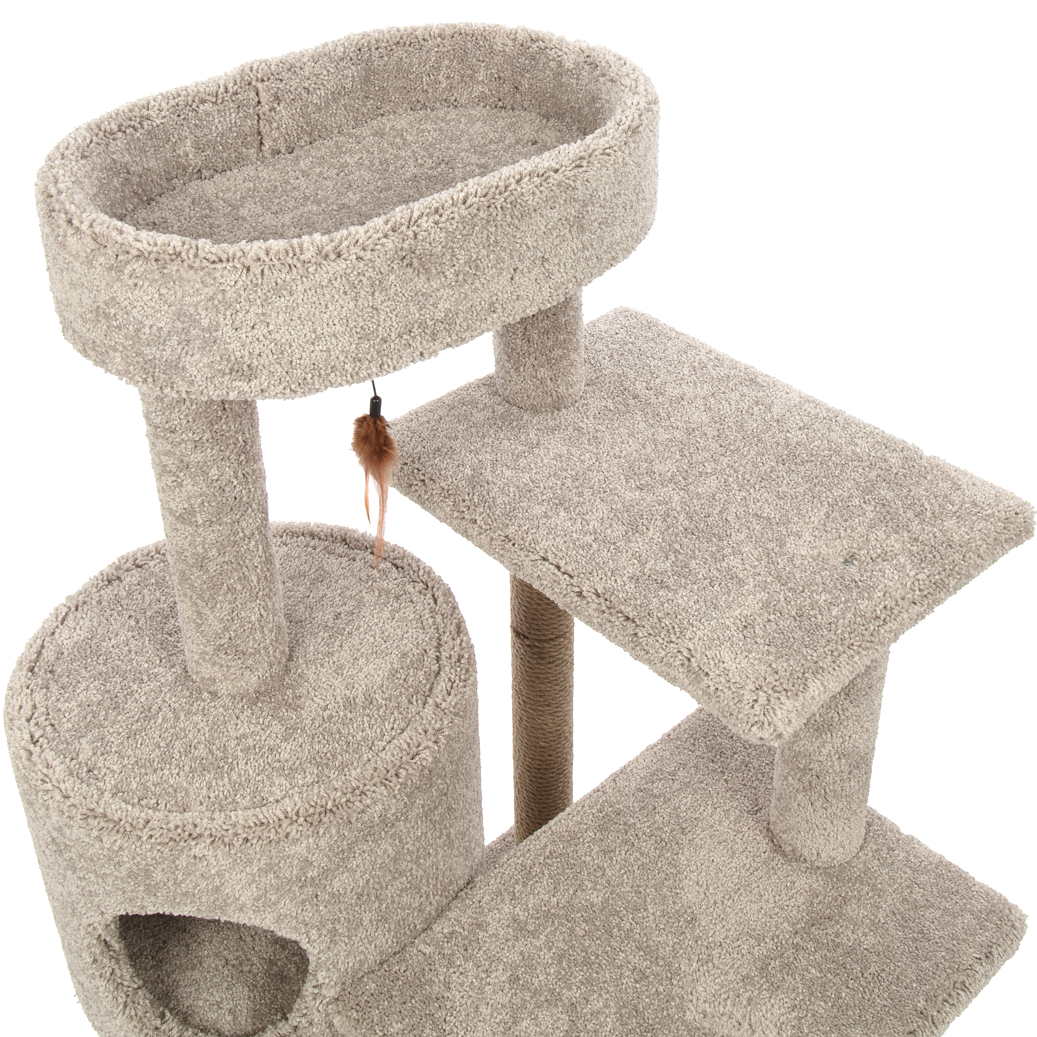 Kitty-Quick 43-in Solid Wood Cat Tree with Condo, Beige