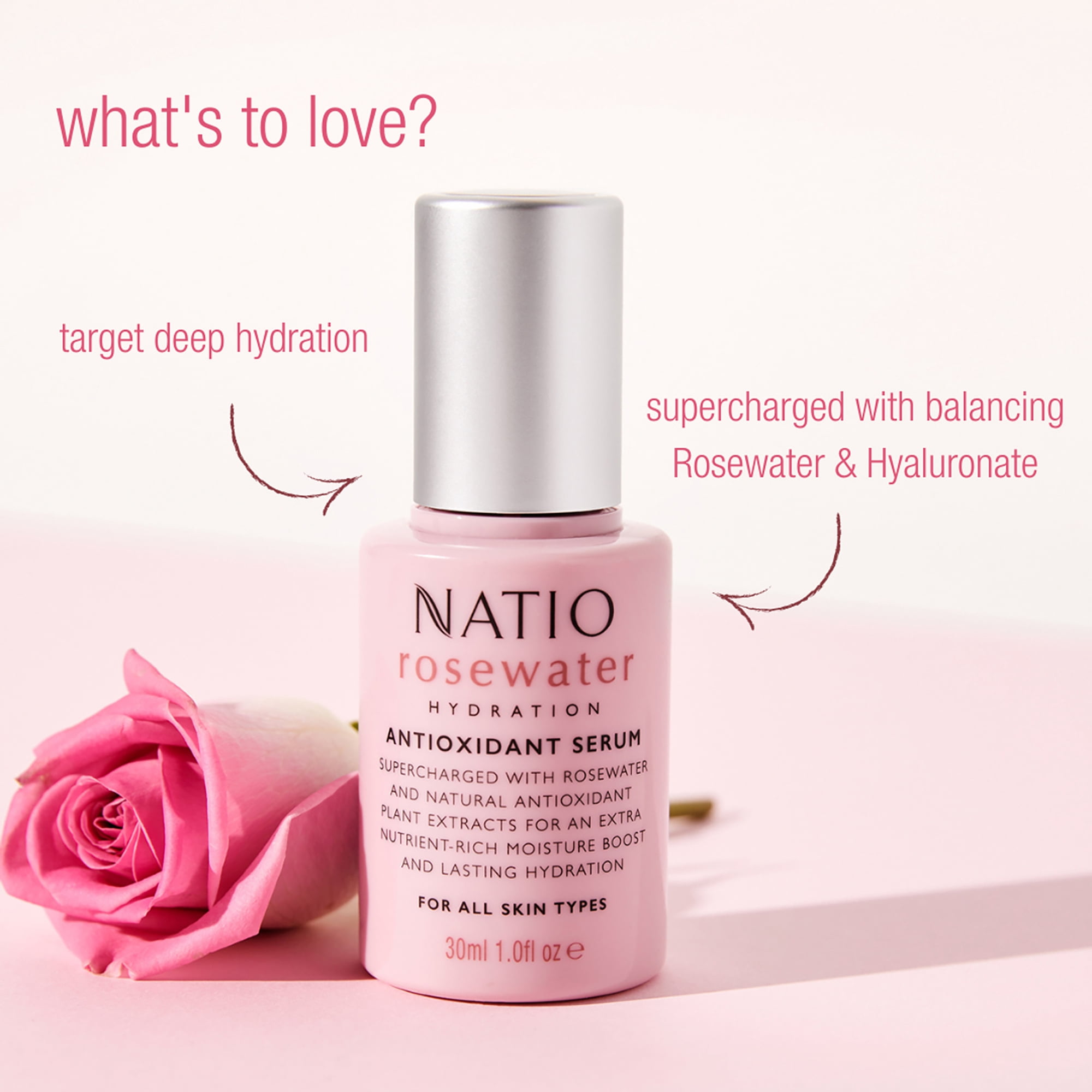Natio Rosewater Antioxidant Serum, Facial Serum, 1 oz