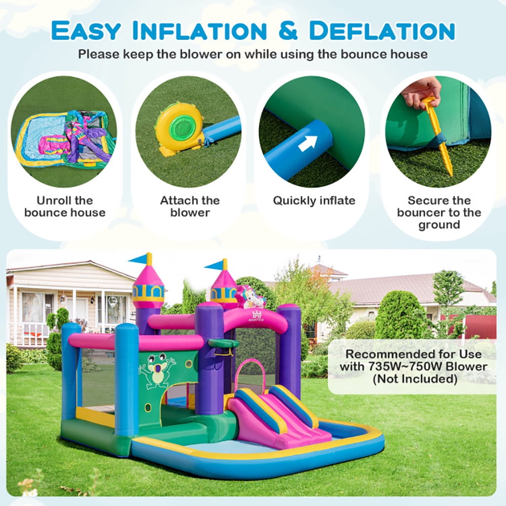 Aimee Lii 6-in-1 Kids Blow up Castle with Slide and Jumping Area and Ball Pit Pools without Blower, Kids Bounce House for 3-10