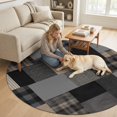 thumbnail image 2 of Black Brown Plaid Washable Round Area Rug 7 ft, Rustic Gingham Geometric Mosaic Print Blocks Soft Non‑Slip Rugs Stain Repellent Indoor Mats for Large Living Room, Dining‑Room, Open‑Plan Space, 2 of 9