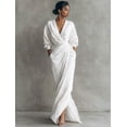 thumbnail image 4 of Brown Linen-Blend Wrap Maxi Dress V-Neck Batwing Sleeve Side Slit Elegant Evening, 4 of 7