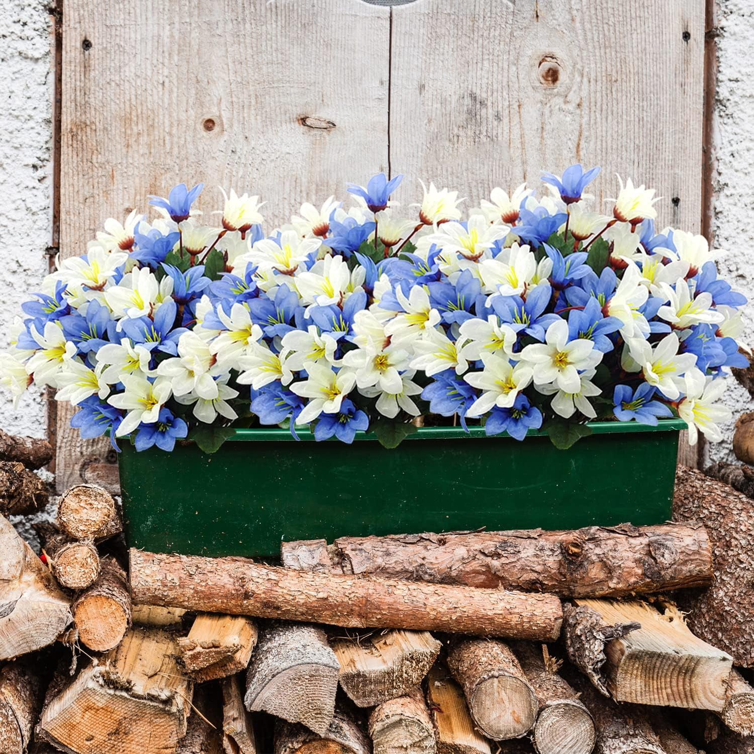 Artificial Lily Silk Flowers Fake Floral Bouquet Faux Flower Plants Bulk Arrangements for Outdoor Indoor Home Wedding Table Vase Porch Decor (Blue White)