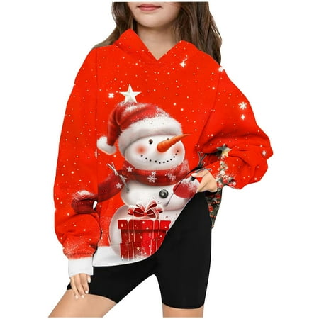 

Geire Kids Unisex 2024 Christmas New Hooded Sweatshirts Cute Printed Crewneck Long-sleeved Pocket Top Size 4-14 Years