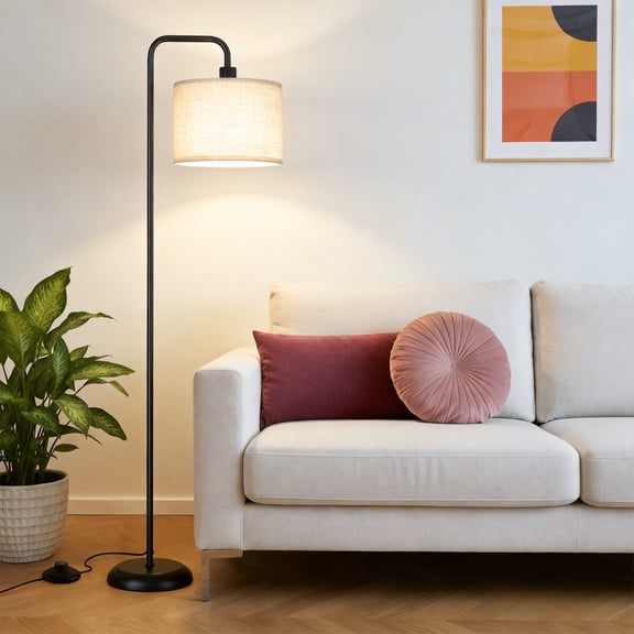 DAYBETTER Floor Lamp for Living Room, Tall Standing Lamp with 3 Color Temperatures, 850 Lumens LED Bulb, Foot Switch, Modern Metal Pole with White Shade for Bedroom, Office (Black)