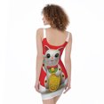 thumbnail image 2 of Japanese Lucky Cat Maneki Neko Print Sleeveless Bodycon Dress, Pet Cat Fashion Summer Maxi Dress For Women, 2 of 4