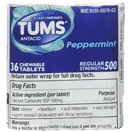 3 Pack - Tums Regular Strength, Peppermint, 9 Rolls, 108 Tablets Each