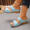thumbnail image 7 of BRICH Women's Dual Strap Wedge Slide Sandals 2026 Slip on Flats Open Toe Adjustable Hollow out Leather Low Wedge Heel Non Slip Walking Shoes Blue 7.5, 7 of 7