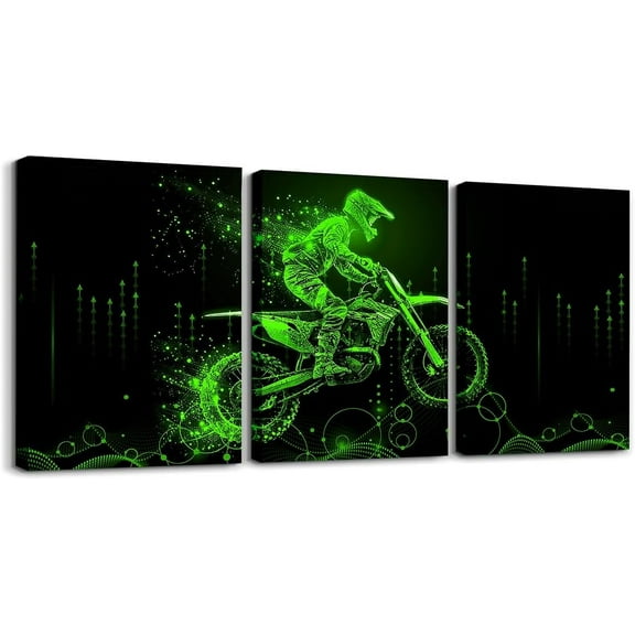 Hieng Kids Dirt Bike Picture Wall Decor Racing Motocross Rider Wall Painting Prints Motorcycle Canvas Wall Hieng Living Room Bedroom Boys Girls Extreme Sports Teens Bathroom Wall