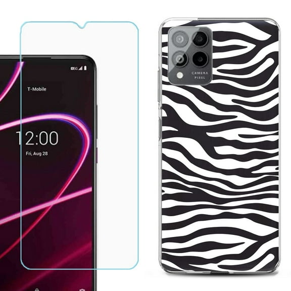OneToughShield ® for T-Mobile Revvl 6x Pro 5G Shockproof Fashion Phone Case, with Tempered Glass Screen Protector - Zebra B/W