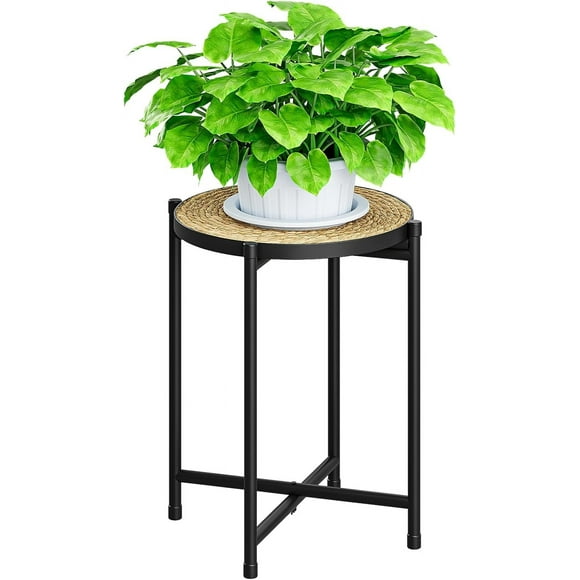 Round Plant Stand Indoor Rattan Plant Pedestal Metal Modern Plant Table Shelf for Small Spaces Elegant Flower Holder for Patio Balcony Garden