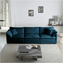 JERFIT Mid-Century Modern 3-Seater Sofa with Pillows, Blue Chenille Upholstered Fabric Couch for Living Room