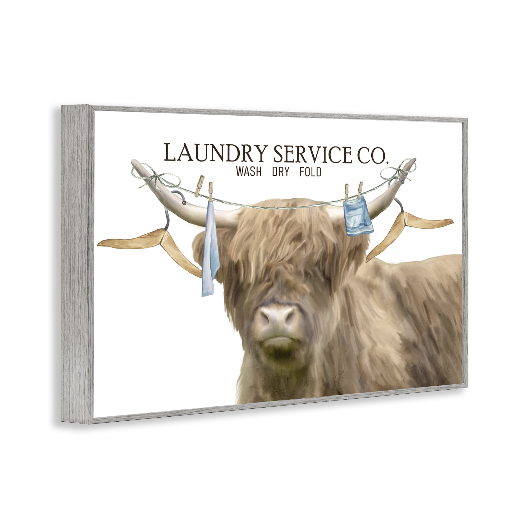 Laundry Service Cattle Gray Framed Giclee Art, design by Kim Allen