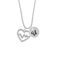 thumbnail image 2 of Delight Jewelry Silvertone Large Clear Crystal Heart with AB Crystal Heartbeat Silvertone Script Initial Disc - U - Charm Necklace, 20"+3", 2 of 4