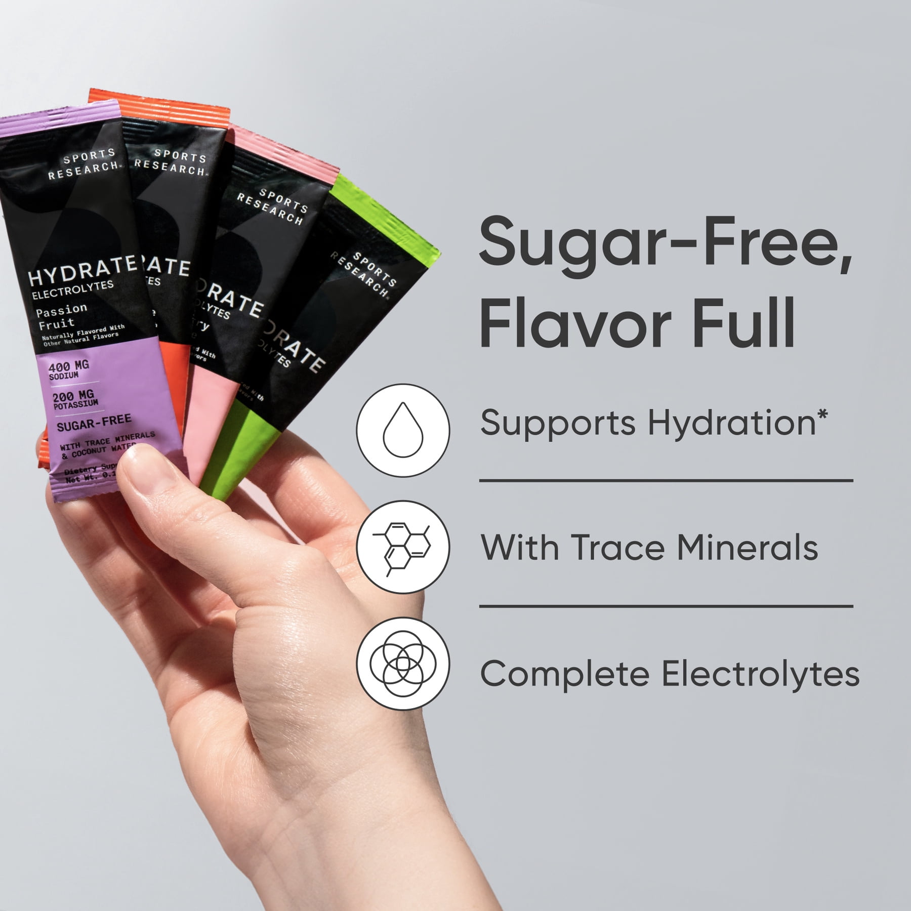 Sports Research Hydrate Electrolytes Sugar Free Powder Variety Pack (16 Count)