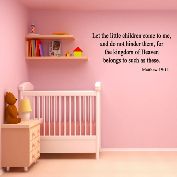VWAQ Let The Little Children Come To Me And Do Not Hinder Them Matthew 19:14 Christian Bible Wall Decal (11"H x 22"W Black)