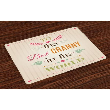 Grandma Placemats Set of 4 Best Granny Quote with Bird Silhouettes Leaves and Arrows on Stripes Background, Washable Fabric Place Mats for Dining Room Kitchen Table Decor,Multicolor, by
