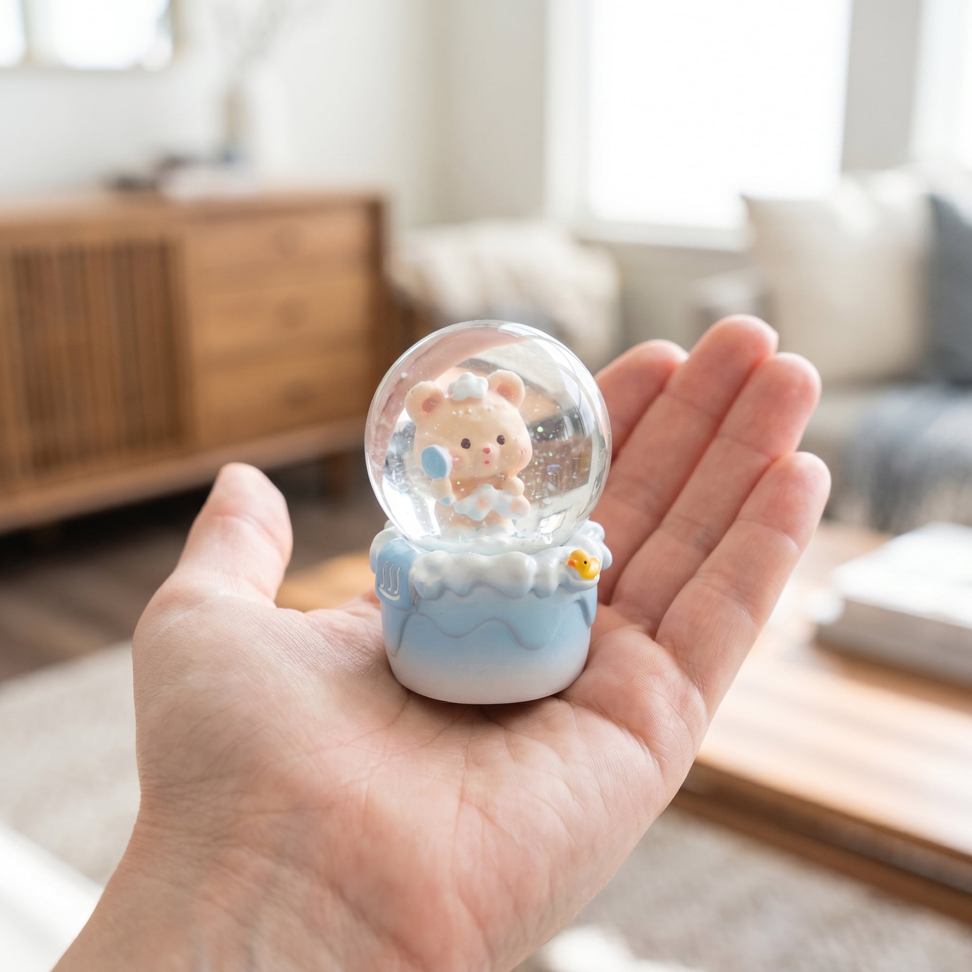 Unique Bargains Cartoon Light Up Crystal Ball Mini Resin Snow Globe LED Sphere Blue