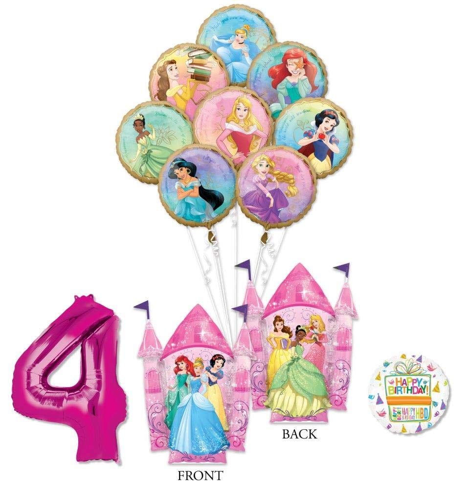 Disney Princess Party Supplies 4th Birthday Balloon Bouquet Decorations with 8 Princesses