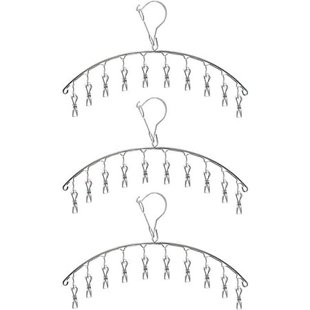

Fashion Easy 3 Pack Stainless Steel Laundry Drying Rack Clothes Hanger with 10 Clips for Drying Socks Drying Towels Diapers Bras Baby Clothes Underwear Socks Gloves