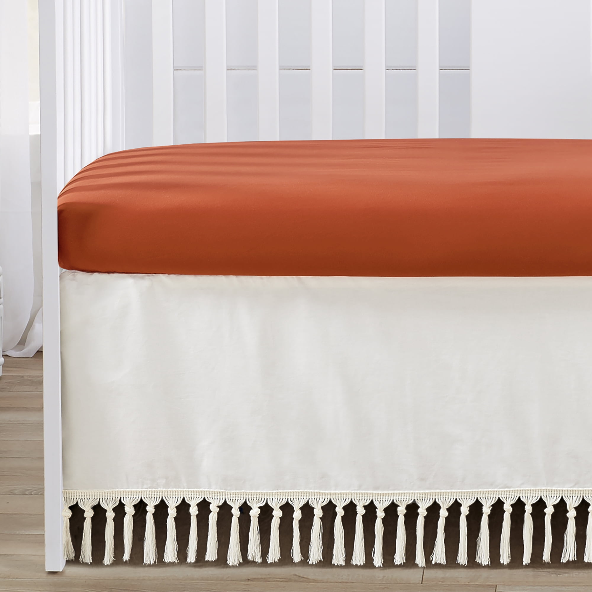 Sweet Jojo Designs Boho Fringe Rust Orange Ivory Off White 4 Piece Crib Bedding Set