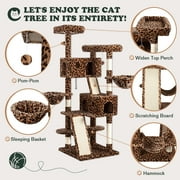 Amolife 65.7 Large Cat Tree and Tower Condo for Indoor Cats with 2 Scratching Boards, Hammock & Post, Leopard Print
