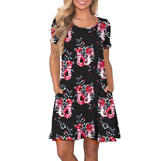 Aimik - Aimik Summer Boho Floral Printed Pockets Sundress for Women