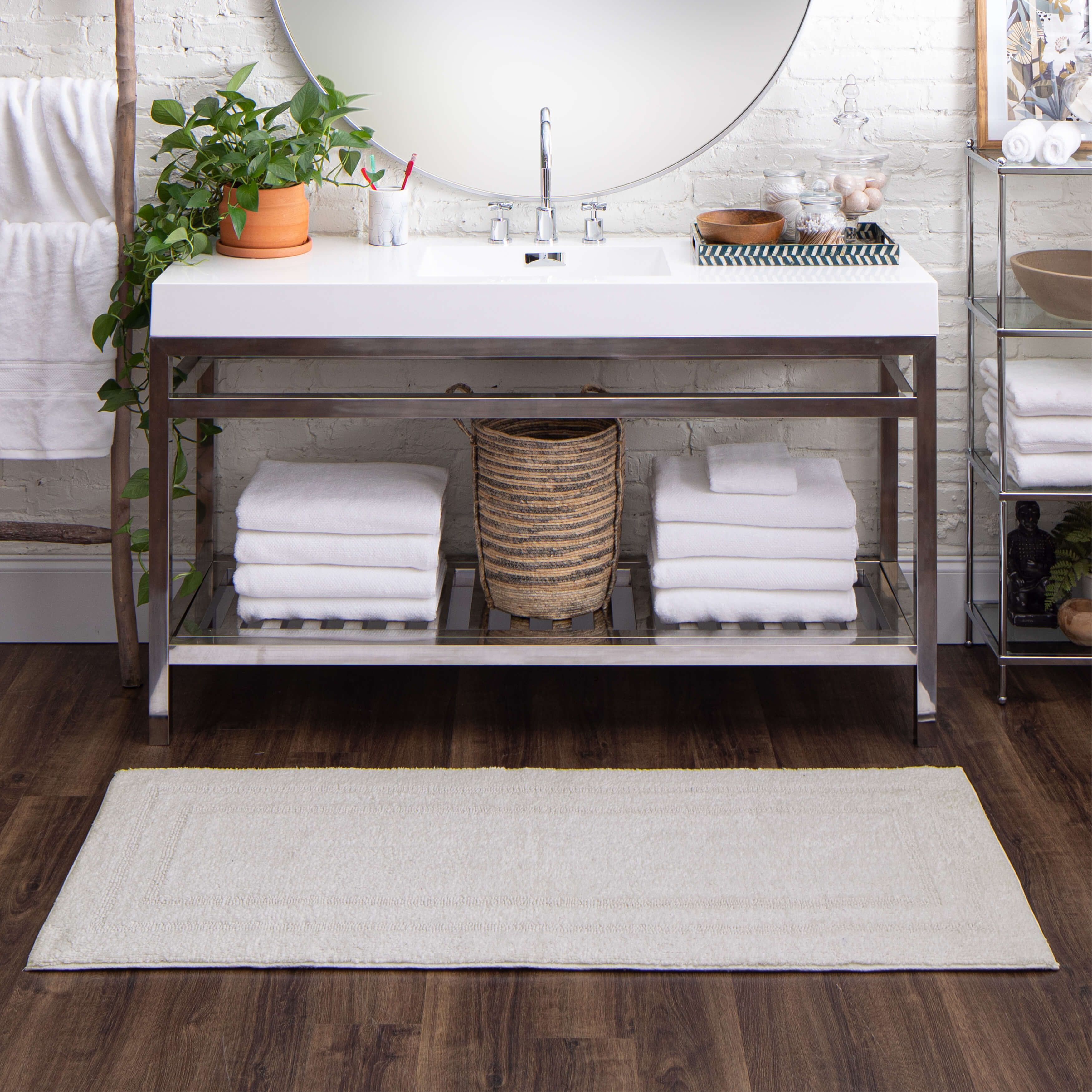 Mohawk Cotton Bath Mat Soft Absorbent Quick Dry Machine Washable Bathroom Mat, White, 24" x 60"