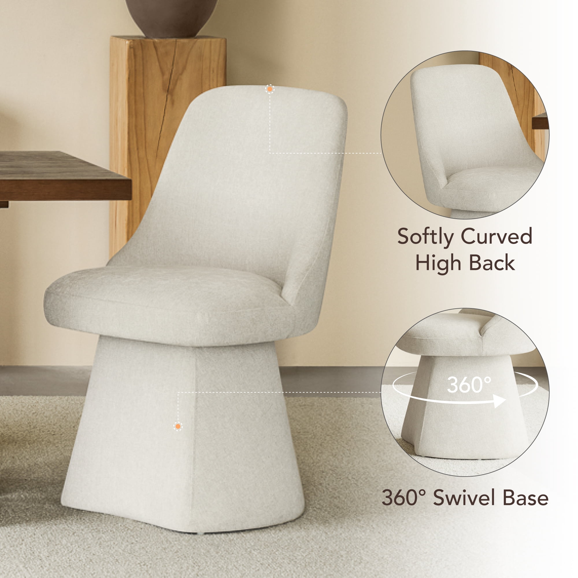 Spruce & Spring Modern 360-Degree Swivel Accent Dining Chair, High-Traffic Linen-Look Chenille Fabric, Linen