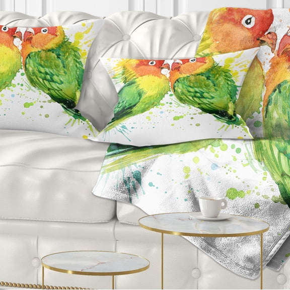 Designart Family Parrots - Watercolor Animal Throw Pillow - 12x20