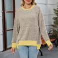 thumbnail image 6 of Yokua Women's Loose Long Sleeve Crew Neck Colorblock T-Shirt Casual High-Low Hem Ribbed Knit Top, 6 of 10