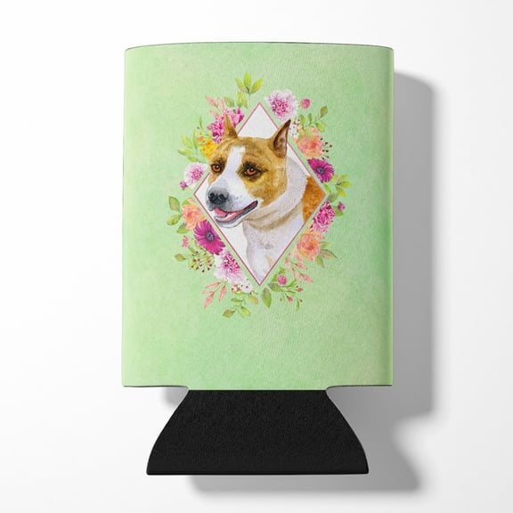 Carolines Treasures CK4274CC Bull Terrier Green Flowers Can or Bottle Hugger Can Hugger multicolor