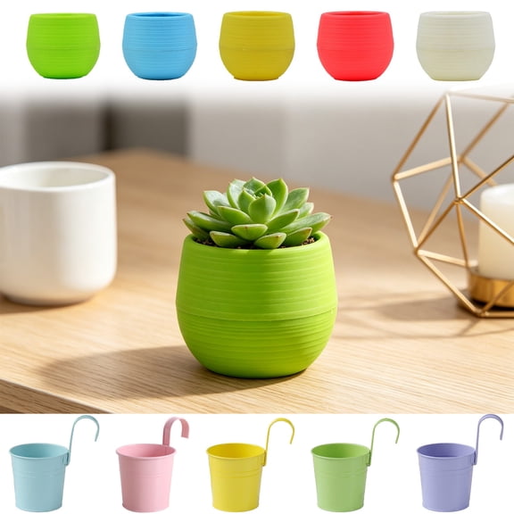 Yeciiwht Colorful Resin Planter Pots, Various Styles Flower Pots & Hanging Flower Pot with Drainage Holes for Indoor Plants
