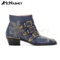 thumbnail image 3 of Botas de tobillo con tachuelas Botas de cuña con punta puntiaguda retro Botas de estilo británico para mujer Botas de vaquero occidental Multicolor Venta de gran tamaño, 3 of 5